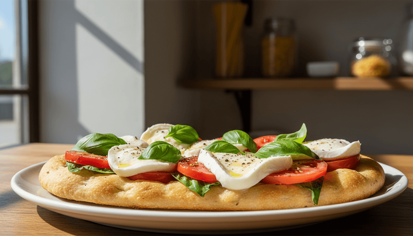 Focaccia Caprese con mozzarella e pomodori freschi